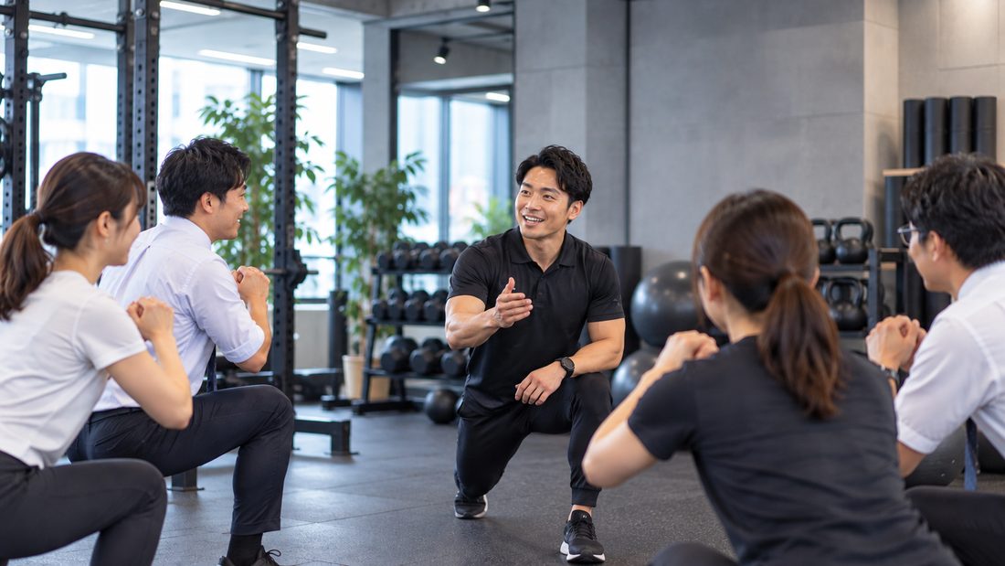 Salud Gymの企業出張トレーニング（オフィスでの集団ストレッチ指導）